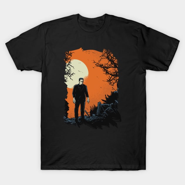 Frankenstein Walking in the Moonlight T-Shirt by SLAG_Creative